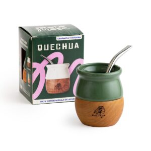 Mate Ceramica y Madera Quechua Verde Pack x4