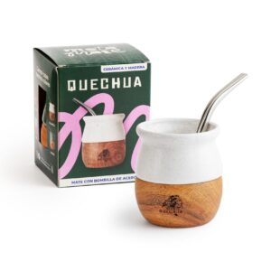 Mate Ceramica y Madera Quechua Blanco Pack x4