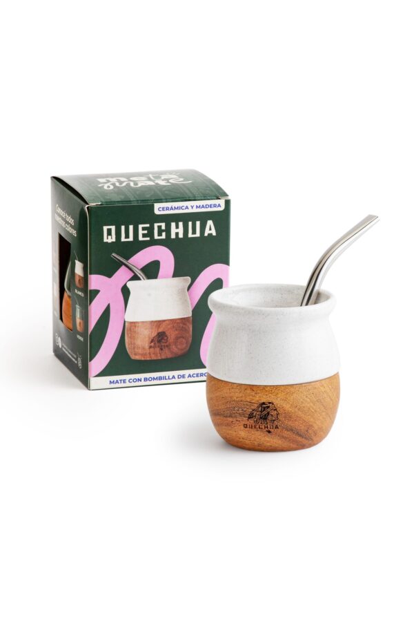 Mate Ceramica y Madera Quechua Blanco Pack x4
