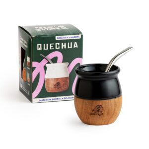 Mate Ceramica y Madera Quechua Negro Pack x4