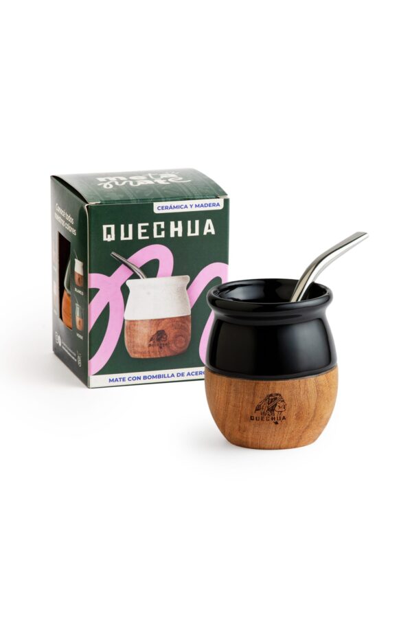 Mate Ceramica y Madera Quechua Negro Pack x4