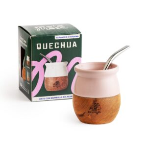 Mate Ceramica y Madera Quechua Rosa Pack x4