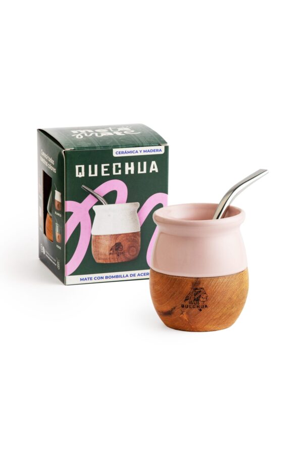 Mate Ceramica y Madera Quechua Rosa Pack x4