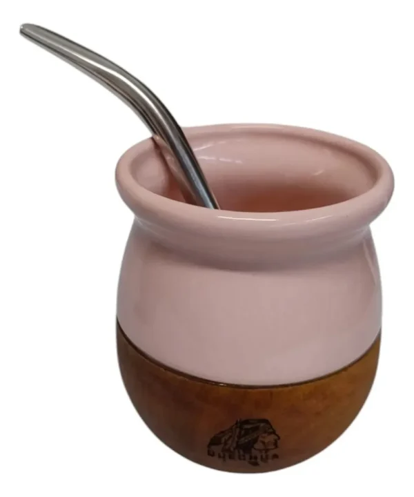 Mate Ceramica y Madera Quechua Rosa Pack x4 - Image 3