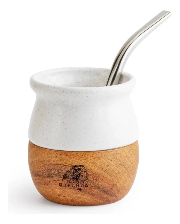 Mate Ceramica y Madera Quechua Blanco Pack x4 - Image 3