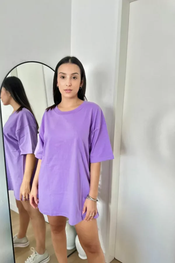 Remera Oversize Liso Amplia 100% Algodon Premium Lila - Image 2
