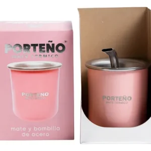 Mate Acero Porteño Rosa Pack x4