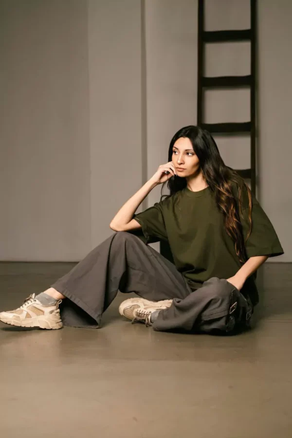 Remera Oversize Liso Amplia 100% Algodon Premium Verde Militar